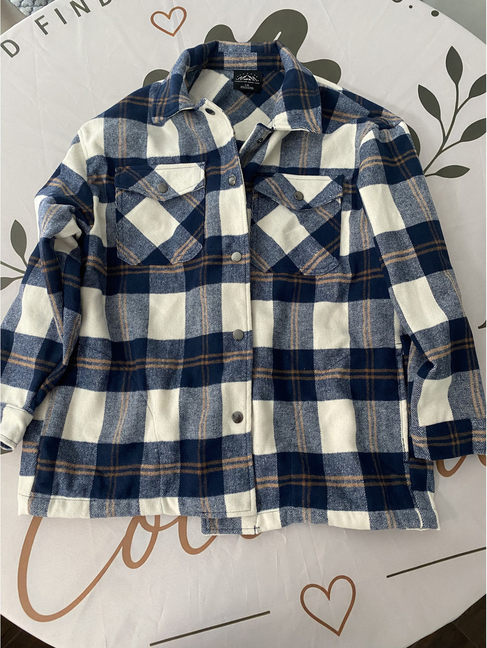 HFX Large Blue and White Plaid Button-Up Shirt Jacket